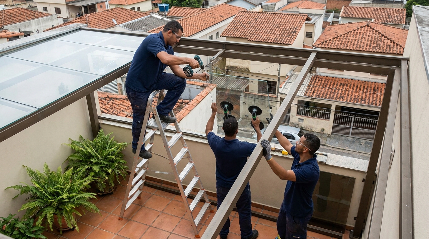 Cobertura de vidro em terraço com telhados em Barueri-SP
