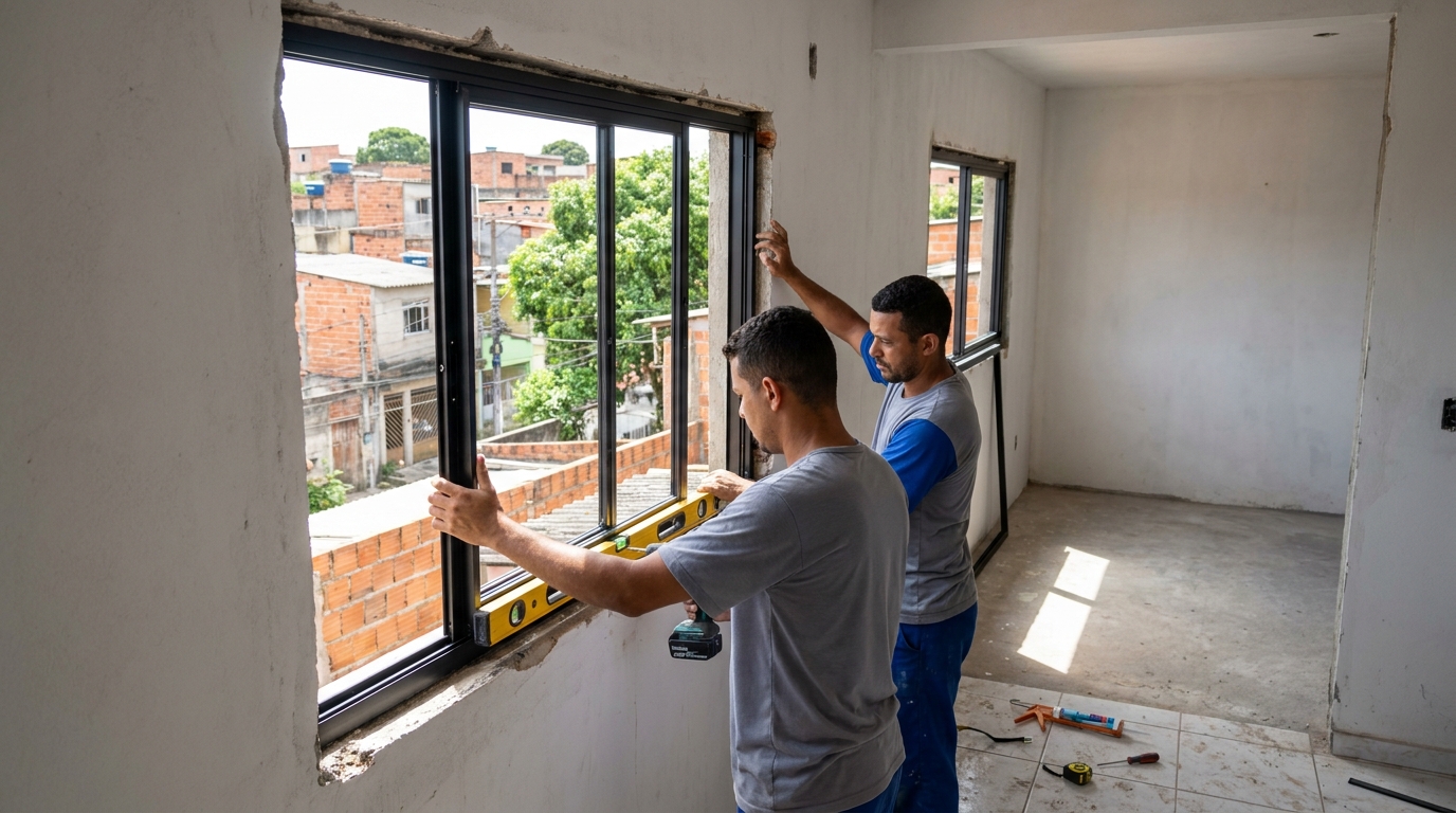 Esquadria de alumínio em obra em Barueri-SP